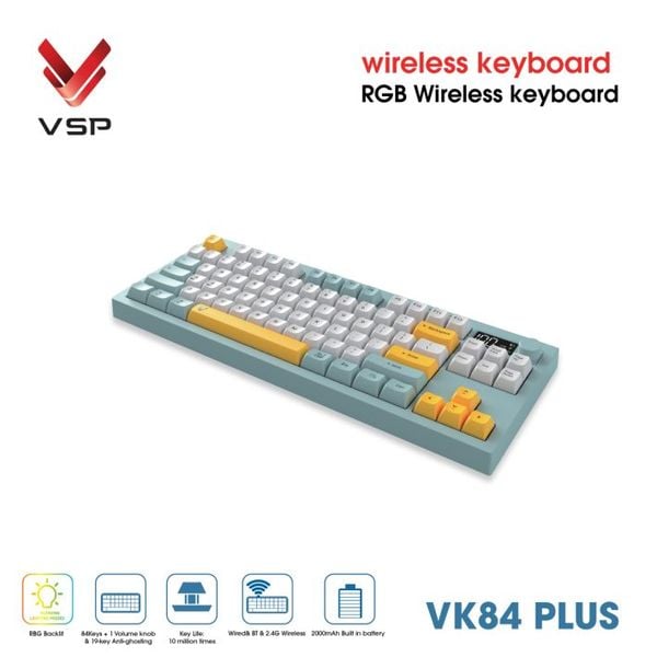  Bàn Phím Giả Cơ Không Dây VSP VK84 Plus| 3 Mode, Min-White-Yellow (KM04-VK84PL0164) 