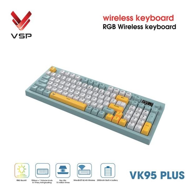  Bàn Phím Giả Cơ Không Dây VSP VK95 Plus | 3 Mode, Min-White-Yellow (KM04-VK95PL0164) 
