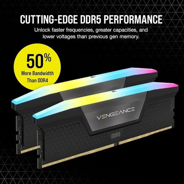  RAM PC Corsair Vengeance 64GB RGB DDR5 | (2x32GB), 6000MHz, Intel/AMD CMH64GX5M2D6000C40 