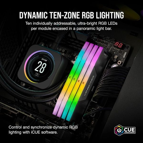  RAM PC Corsair Vengeance 64GB RGB DDR5 | (2x32GB), 6000MHz, Intel/AMD CMH64GX5M2D6000C40 