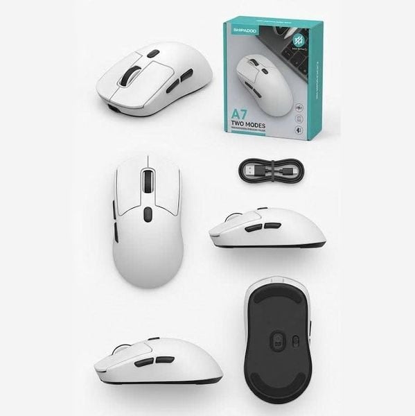  Chuột Gaming Shipadoo A7 Pin Sạc White | Không dây, 6 nút, 3600 DPI, Pin sạc 300mAh, Trắng 