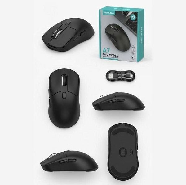  Chuột Gaming Shipadoo A7 Pin Sạc Black | Không dây, 6 nút, 3600 DPI, Pin sạc 300mAh, Đen 