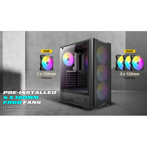  Thùng máy Antec VX310 RGB Elite | F-ATX, Kèm 4 Fan RGB, Kính cường lực 