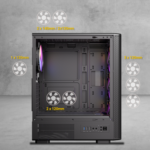 Thùng máy Antec VX310 RGB Elite | F-ATX, Kèm 4 Fan RGB, Kính cường lực 