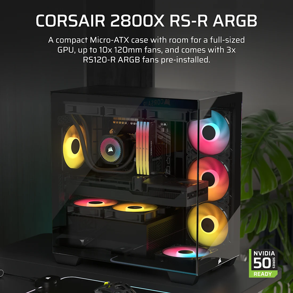  Thùng máy Corsair 2800X RS-R ARGB | Kèm 3 Fan RS-R ARGB, Kính cường lực, Đen (CC-9011347-WW) 
