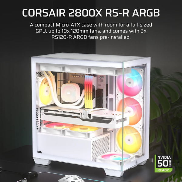  Thùng máy Corsair 2800X RS-R ARGB | Kèm 3 Fan RS-R ARGB, Kính cường lực, Trắng (CC-9011348-WW) 