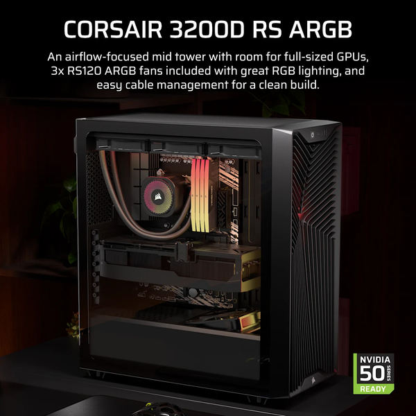  Thùng máy Corsair 3200D RS ARGB Mid-Tower (Sẵn 3 Fan ARGB) (CC-9011344-WW) | ATX, Kính cường lực, Đen 