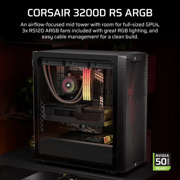  Thùng máy Corsair 3200D RS ARGB Mid-Tower (Sẵn 3 Fan ARGB) (CC-9011346-WW) | ATX, Kính cường lực, Xám Khói 