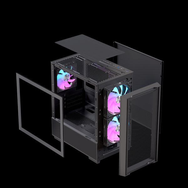  Thùng máy EINAREX PM150 RGB M-ATX | Kèm 3 Fan ARGB, Kính cường lực, Đen 