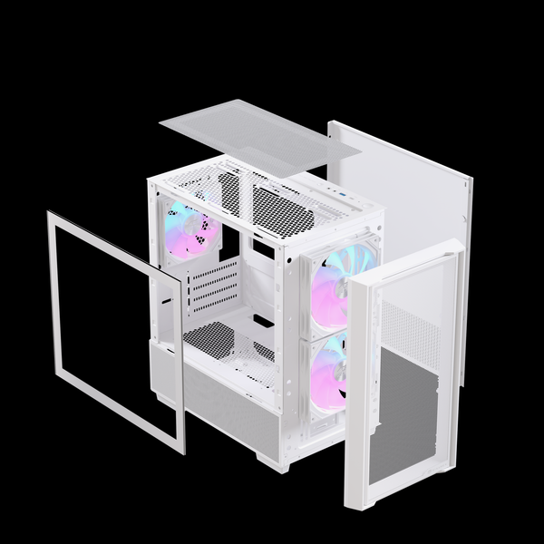  Thùng máy EINAREX PM150 RGB M-ATX | Kèm 3 Fan ARGB, Kính cường lực, Trắng 