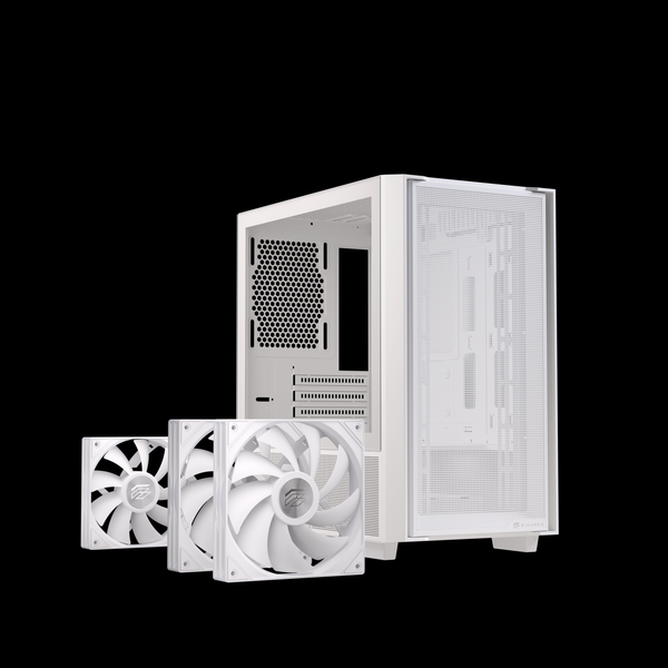  Thùng máy EINAREX PM150 RGB M-ATX | Kèm 3 Fan ARGB, Kính cường lực, Trắng 