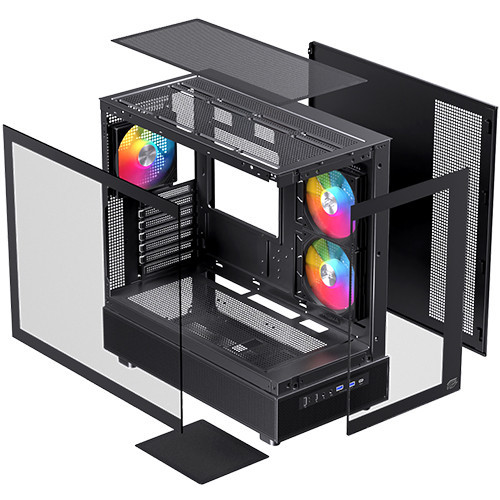  Thùng máy EINAREX S500 Core Black F-ATX | Kèm 1 Fan Đen, Kính cường lực, Đen 