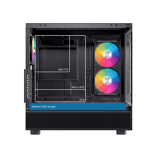  Thùng máy EINAREX S500 Core Black F-ATX | Kèm 1 Fan Đen, Kính cường lực, Đen 