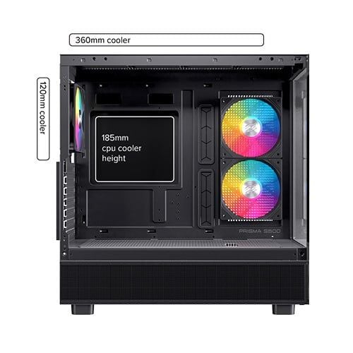  Thùng máy EINAREX S500 Core Black F-ATX | Kèm 1 Fan Đen, Kính cường lực, Đen 