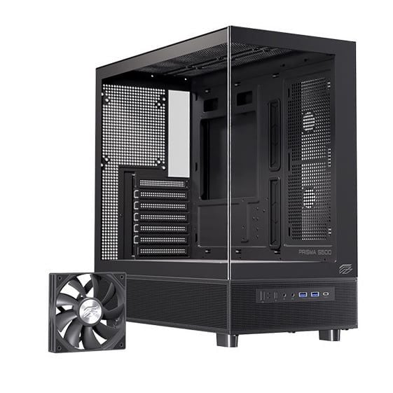  Thùng máy EINAREX S500 Core Black F-ATX | Kèm 1 Fan Đen, Kính cường lực, Đen 
