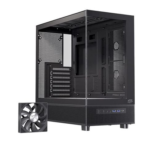 Thùng máy EINAREX S500 Core Black F-ATX | Kèm 1 Fan Đen, Kính cường lực, Đen