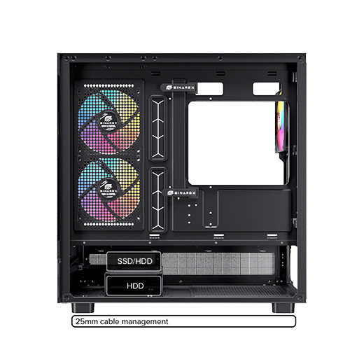  Thùng máy EINAREX S500 Core Black F-ATX | Kèm 1 Fan Đen, Kính cường lực, Đen 