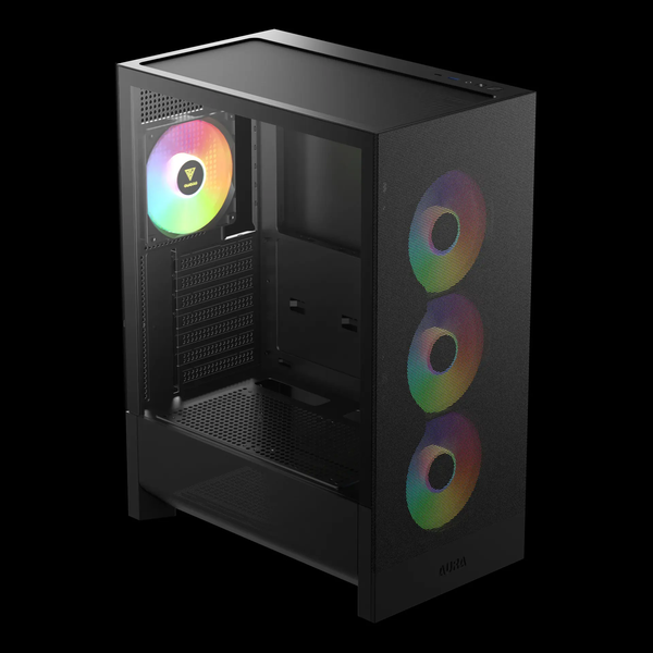  Thùng máy Gamdias Aura GC15 ARGB F-ATX (Kèm sẵn 4 Fan ARGB) | Mid Tower, Kính cường lực, Đen 