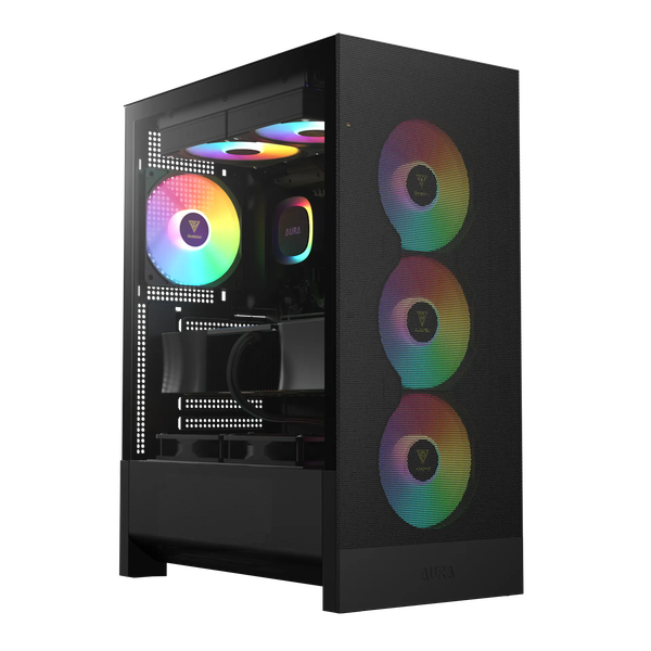  Thùng máy Gamdias Aura GC15 ARGB F-ATX (Kèm sẵn 4 Fan ARGB) | Mid Tower, Kính cường lực, Đen 