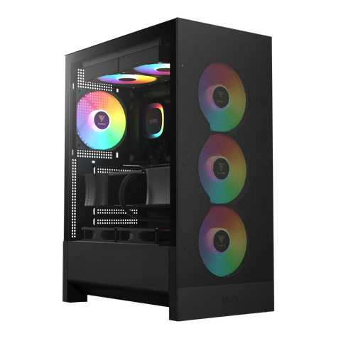Thùng máy Gamdias Aura GC15 ARGB F-ATX (Kèm sẵn 4 Fan ARGB) | Mid Tower, Kính cường lực, Đen