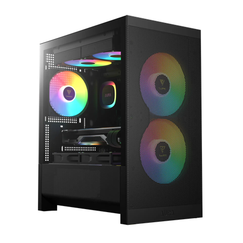 Thùng máy Gamdias Aura GC15M ARGB M-ATX (Kèm Sẵn 3 Fan ARGB) | Micro Tower, Kính cường lực, Đen