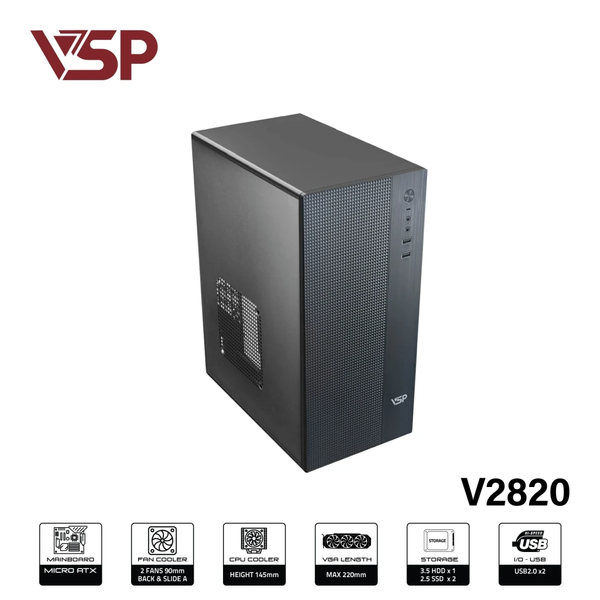  Thùng máy VSP V2820 | Micro ATX/Mini ITX, Mid Tower, Đen 