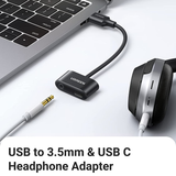  Cáp chuyển USB sang 3.5mm và USB Type-C Ugreen 80897 | USB 2.0, DAC, Hỗ trợ Mic, Điều khiển âm lượng 