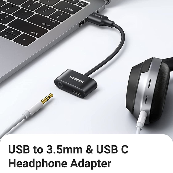  Cáp chuyển USB sang 3.5mm và USB Type-C Ugreen 80897 | USB 2.0, DAC, Hỗ trợ Mic, Điều khiển âm lượng 
