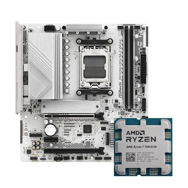  COMBO AMD Ryzen 7 7800X3D - ASROCK B650M HDV M2 WHITE 