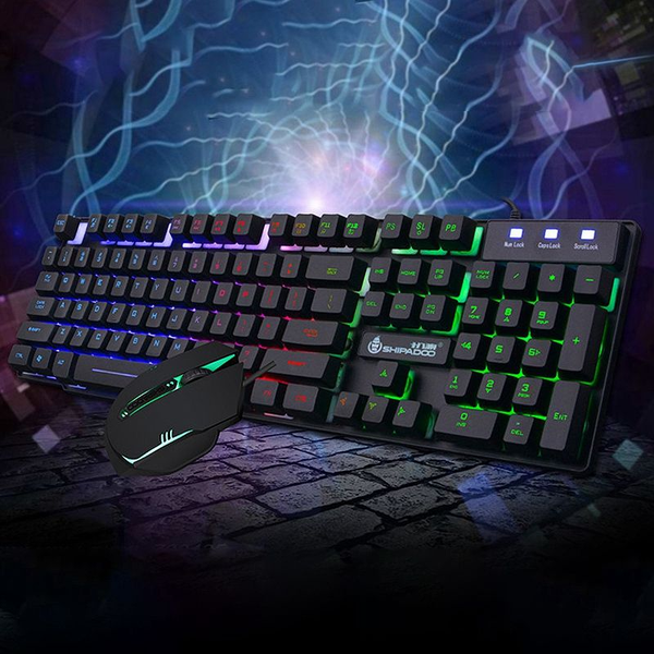  Combo bàn phím chuột giả cơ Gaming Shipadoo D500 | Có dây USB, LED Rainbow, 1000 DPI, Đen 