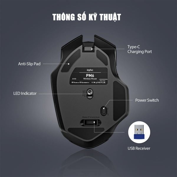  Chuột văn phòng INPHIC F1S Chính Hãng | Wireless, 2400 DPI, 95g, Đen 