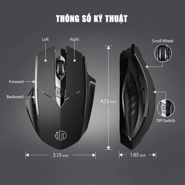  Chuột văn phòng INPHIC F1S Chính Hãng | Wireless, 2400 DPI, 95g, Đen 
