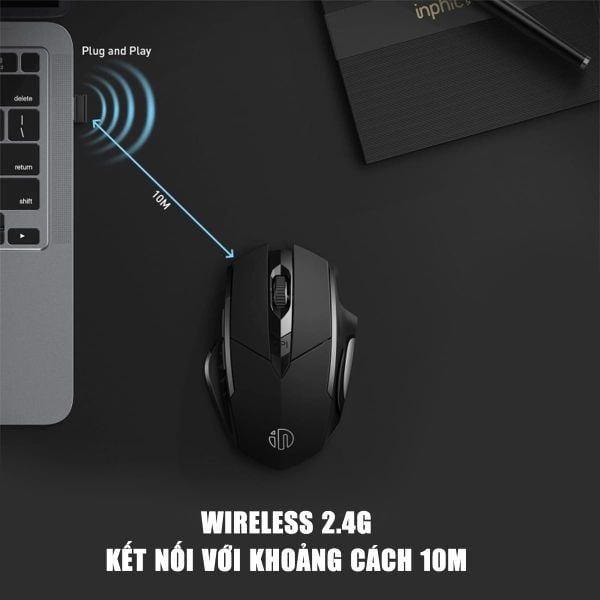  Chuột văn phòng INPHIC F1S Chính Hãng | Wireless, 2400 DPI, 95g, Đen 
