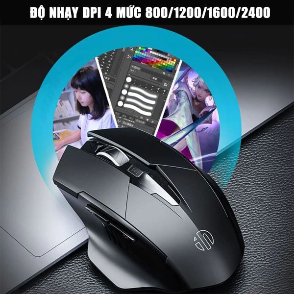  Chuột văn phòng INPHIC F1S Chính Hãng | Wireless, 2400 DPI, 95g, Đen 
