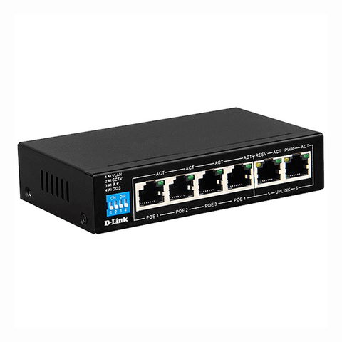 Switch 6 Port D-Link DGS-F1006P (4 cổng PoE 10/100/1000 Mbps RJ45, 2 cổng uplink 10/100/1000 Mbps)