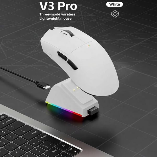  Chuột gaming Magic LDON V3 PRO | 3 Mode, Dock sạc, Trắng 