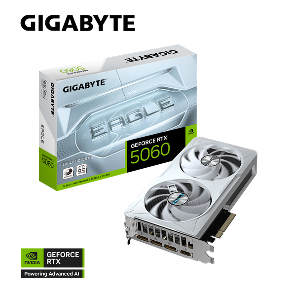  Card màn hình Gigabyte GeForce RTX 5060 EAGLE ICE OC 8G (GV-N5060EAGLE ICE OC-8GD) | 8GB GDDR7, 3840 CUDA, PCIe 5.0 