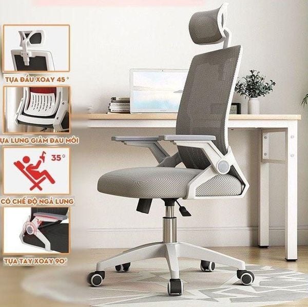  Ghế Văn Phòng Manson Ergonomic | Màu Xám, Công thái học, Tay Gập 