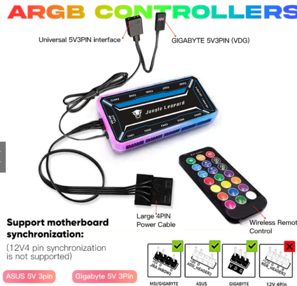 Bộ Hub + Remote Fan RGB Leopard  | Hỗ trợ 10 quạt RGB 6-PIN, 2 cổng LED RGB, Điều khiển từ xa 