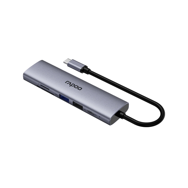  Bộ chuyển đổi đa cổng USB-C RAPOO (XD61) | USB-C to HDMI 4K 60Hz, 2 x USB-A 3.0, SD/TF Card, PD 