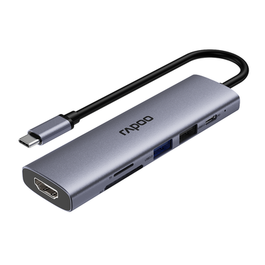 Bộ chuyển đổi đa cổng USB-C RAPOO (XD61) | USB-C to HDMI 4K 60Hz, 2 x USB-A 3.0, SD/TF Card, PD