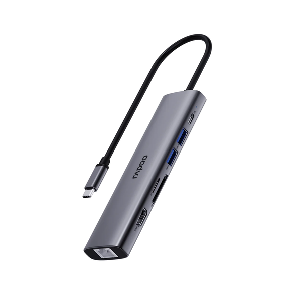  Bộ chuyển đổi đa cổng USB-C RAPOO (XD71) | USB-C to HDMI 4K 60Hz, 2 x USB-A 3.0, RJ45, SD/TF Card, PD 