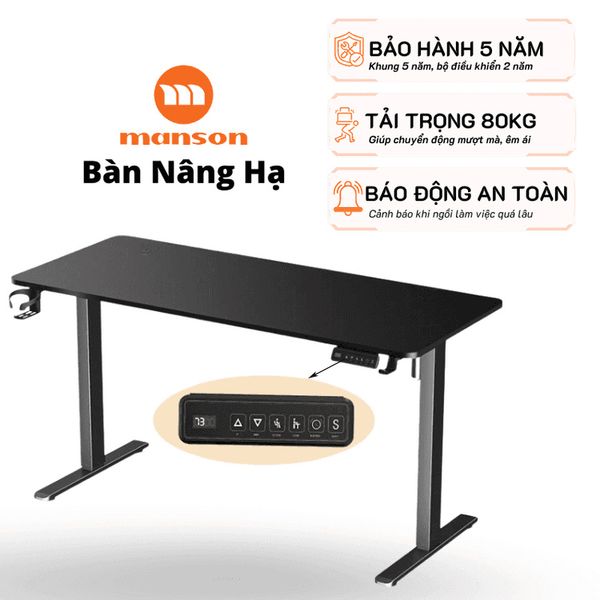  Bàn nâng hạ Manson SmartDesk 1m2 | Khung đen, Mặt đen 