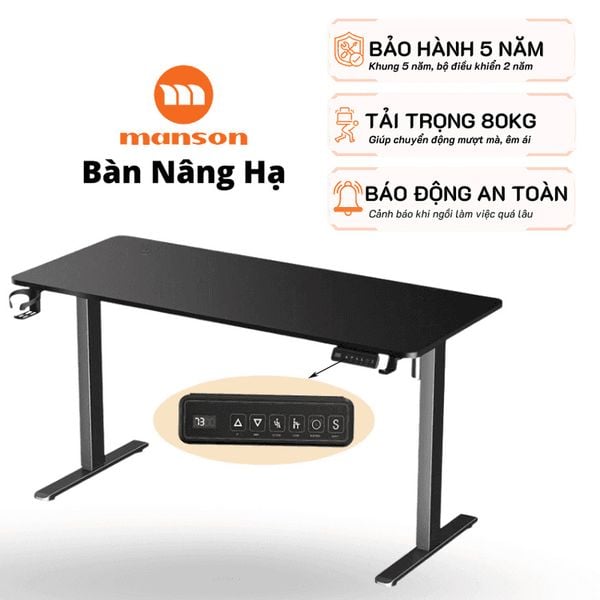  Bàn nâng hạ Manson SmartDesk 1m4 | Khung đen, Mặt đen 