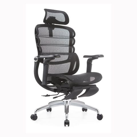 Ghế Công Thái Học Manson Foris, Màu Đen, Có gác chân | Đỡ Lưng Bionic Spine, Ngả Sâu 147 Độ, Tay 5D