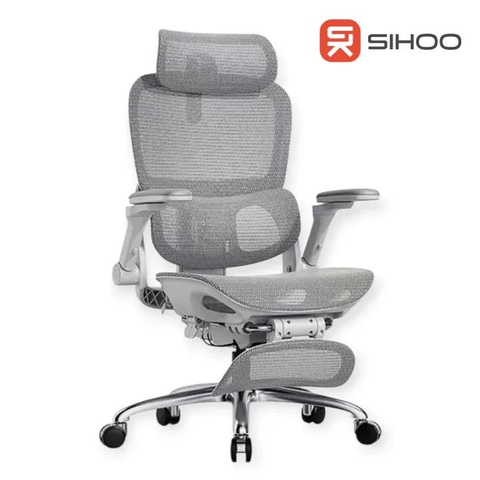 Ghế gaming Sihoo B300 Pro Trắng xám | Có kê chân, Công thái học