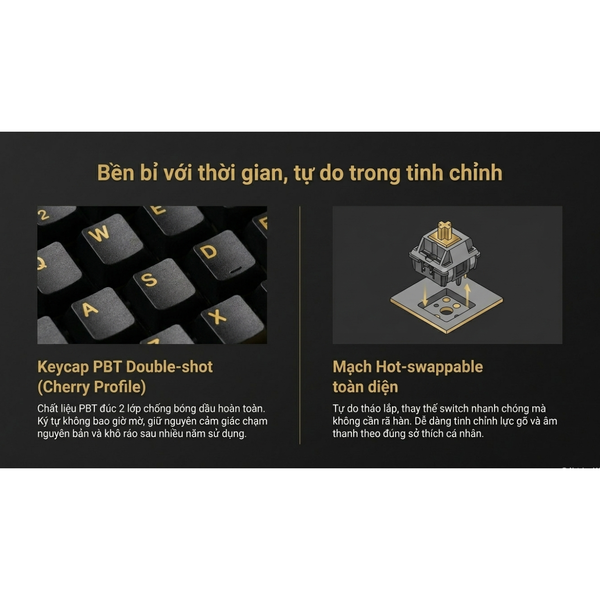  Bàn Phím Cơ Gaming Không Dây AKKO 5087 V3 Black & Gold | Akko Piano Pro, 3 Mode, RGB, Hot Swap 