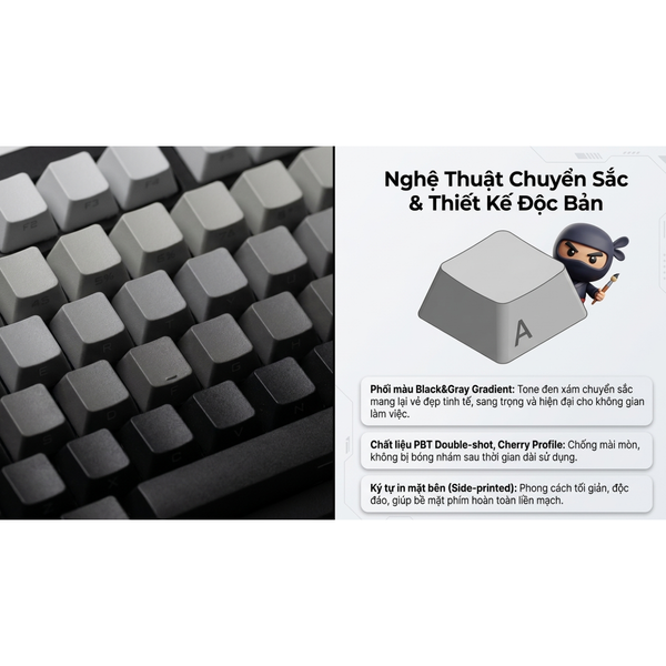  Bàn Phím Cơ Gaming Không Dây AKKO 5087 V3 Black & Gray Gradient | Akko Botany, 3 Mode, RGB, Hot Swap 