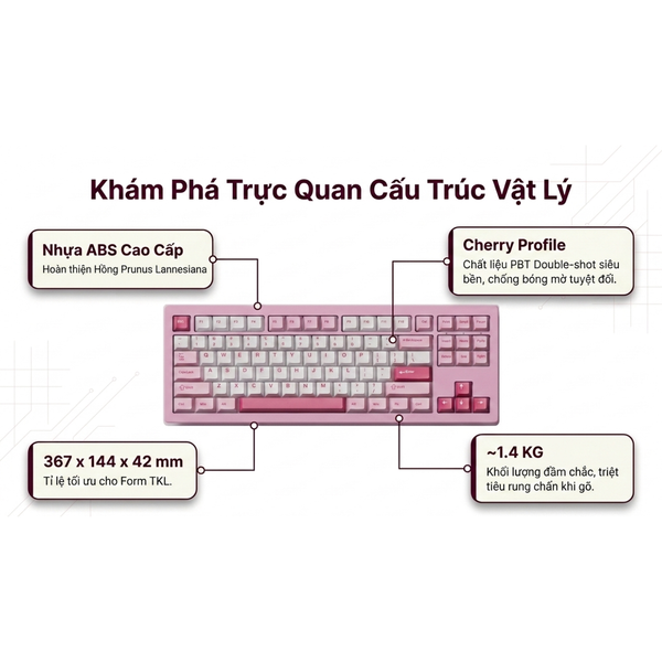  Bàn Phím Cơ Gaming Không Dây AKKO 5087 V3 Prunus Lannesiana | Akko Piano Pro, 3 Mode, RGB, Hot Swap 