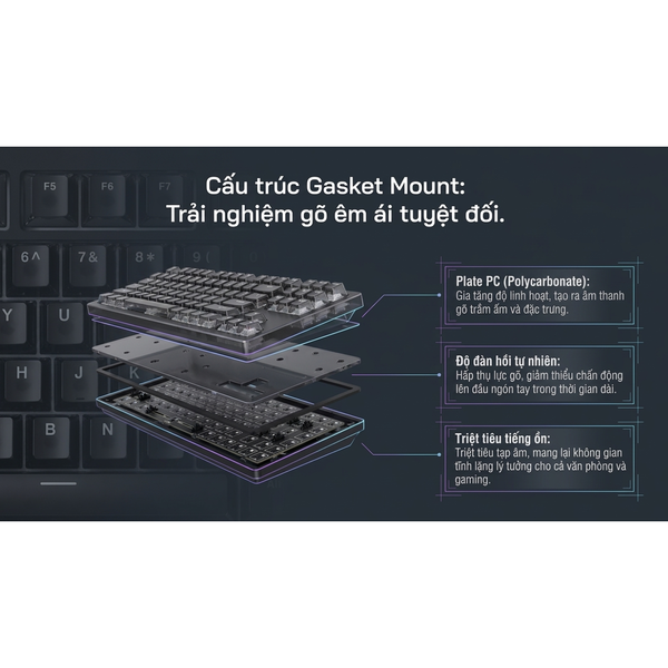  Bàn Phím Cơ Gaming Không Dây AKKO 5087 V3 Black Transparent | Akko Piano Pro, 3 Mode, RGB, Hot Swap 